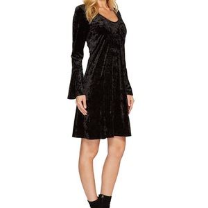 Karen Kane black velvet bell sleeve dress, size M